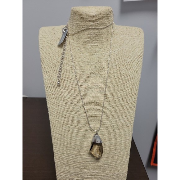 Chico's Long Translucent Pendant Necklace New with Tags Silver Tone 32" Stunning - Picture 1 of 7